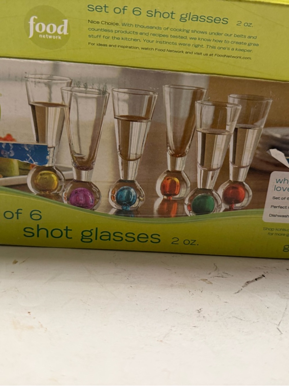 Food Network Set of 6 Color-Bottom 2 oz Shot Glasses